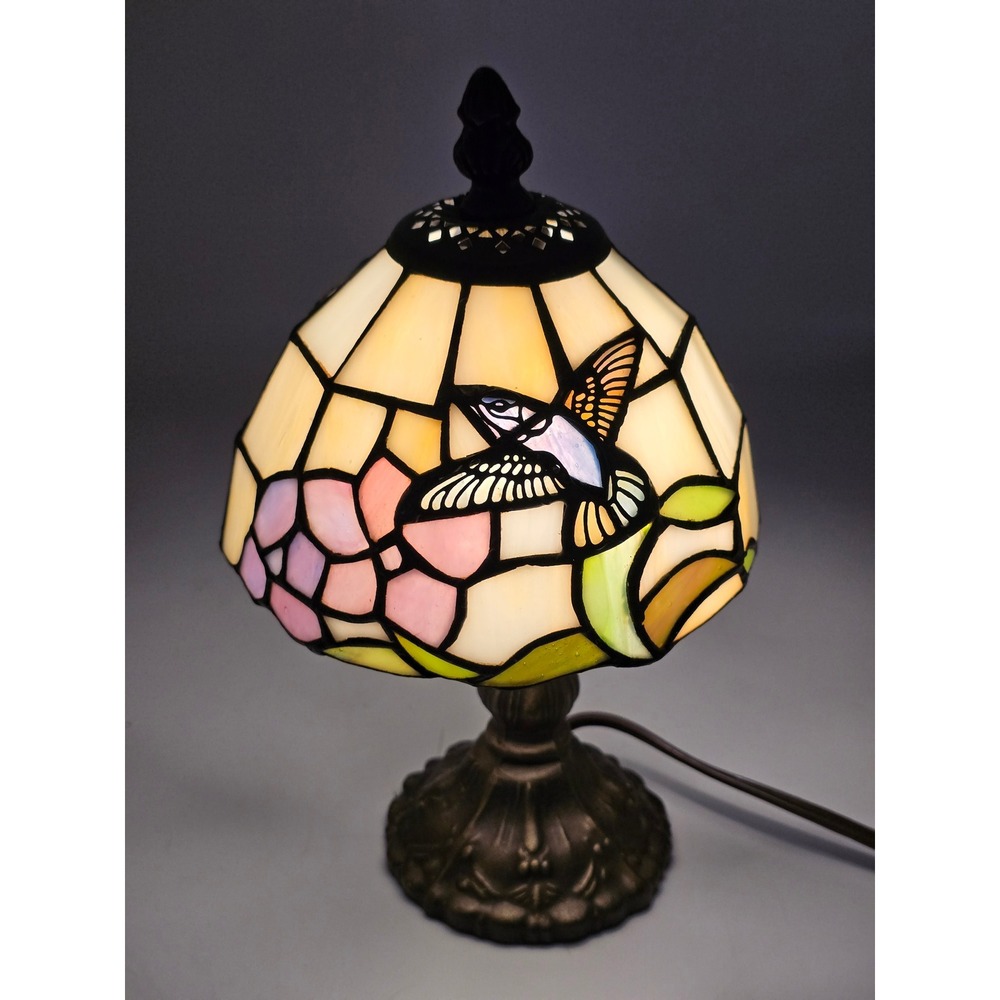 Tiffany Style Hummingbird Stained Glass Table Lamp Floral Rose Art Nouveau